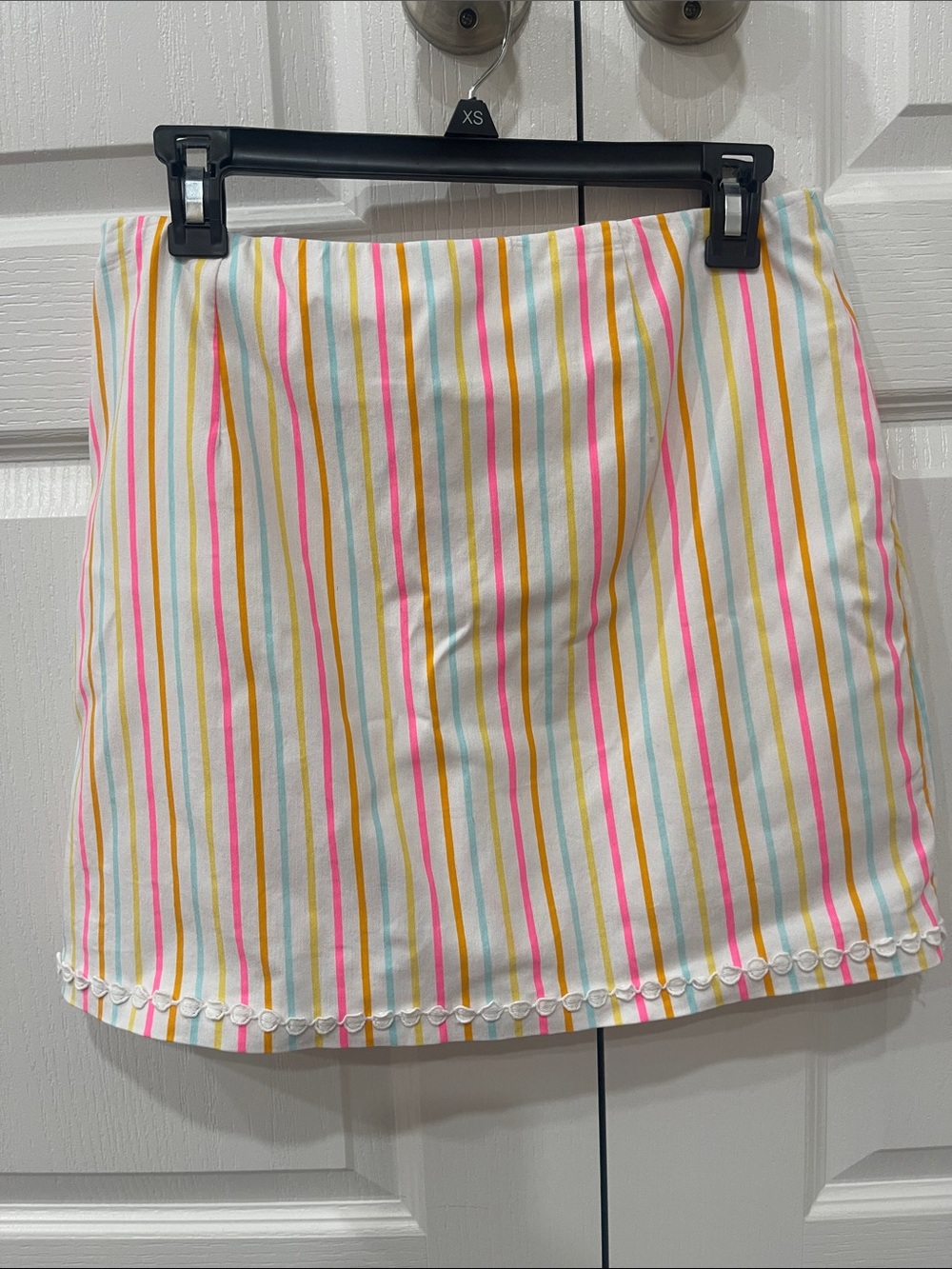 crown & ivy White Mini Skirt with Shorts underneath.Pink, Yellow & Blue Stripes - Picture 7 of 8